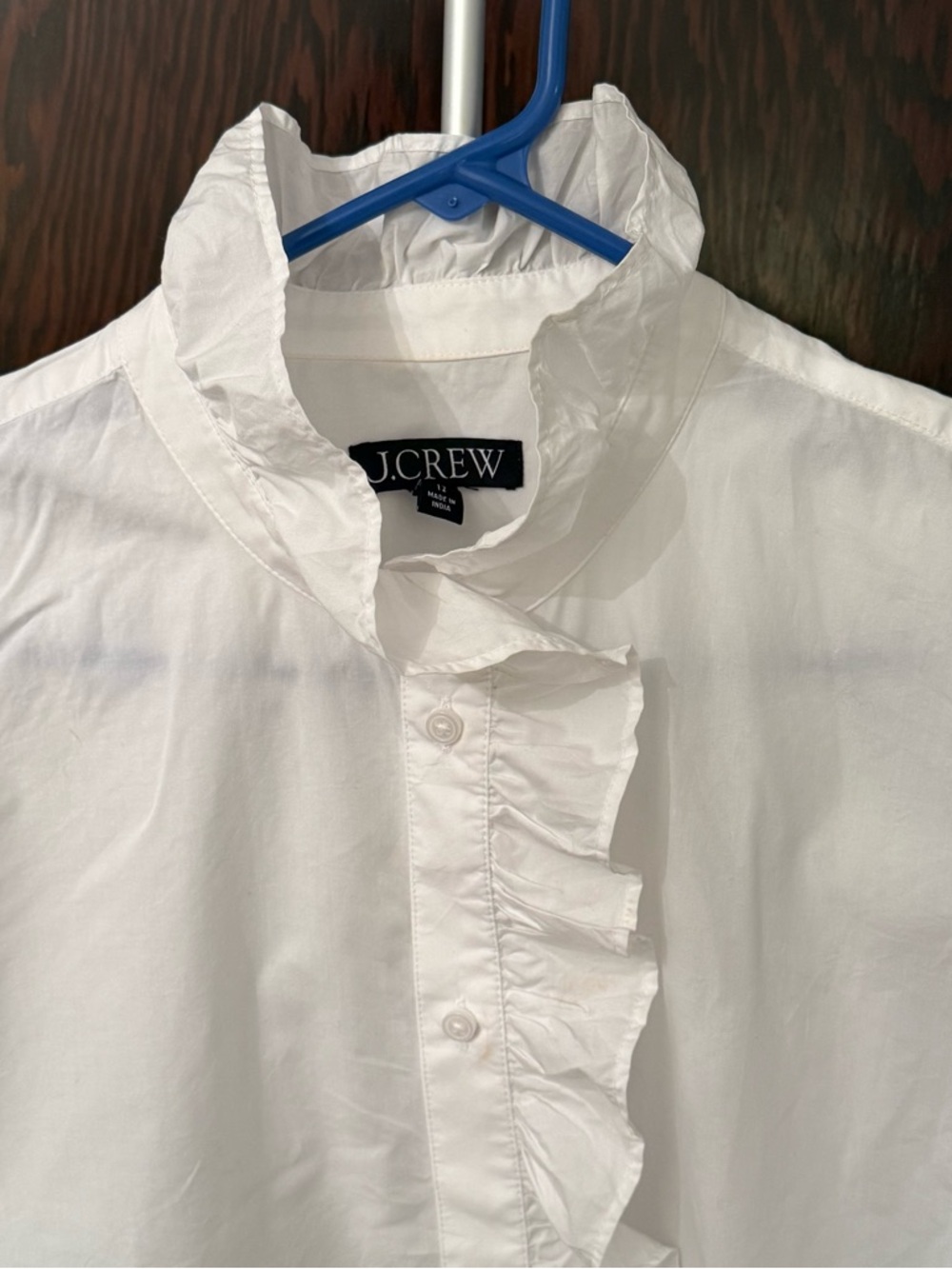 J.Crew Ruffle Neck Button Down Blouse Bundle | Sz 12 | Cotton | Blue + White - Picture 6 of 8